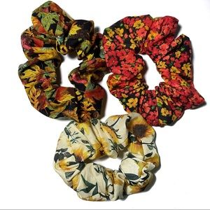 3 Scrunchies Hair Set Sunflower Fall Floral Leaves